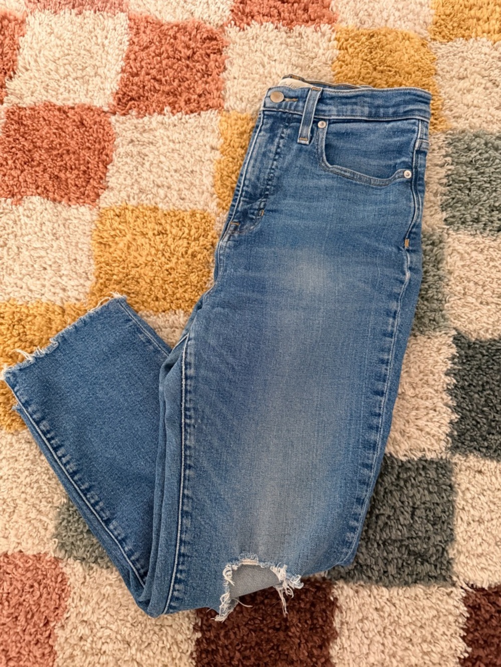 Madewell Light Blue High-Rise Crop Jeans with Knee Distress